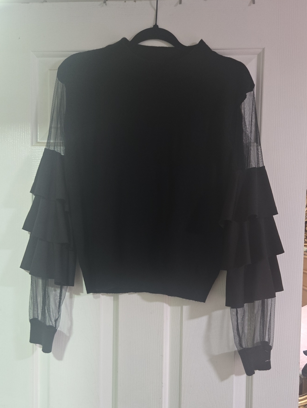 Jealous Tomato Black Ruffle Tier Sleeve Sweater